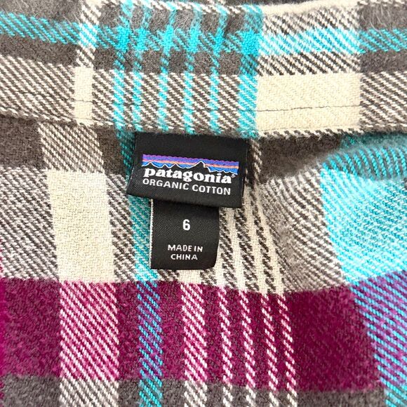 Patagonia Women's Plaid Flannel Shirt 100% Organic Cotton Size 6 Green Gray Teal - Picture 10 of 10